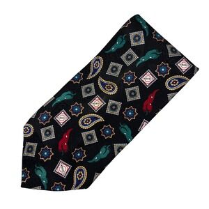 Tabasco Necktie Mens Black Silk Chili Pepper Paisley Western Vintage Novelty Tie